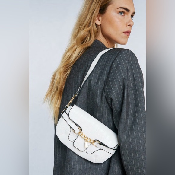 NWT Sold Out Nasty Gal Padlock 'Em Up Croc Shoulder Bag - Picture 2 of 10